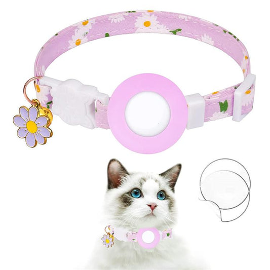 For AirTag Tracker Silicone Cover Small Daisy Pet Collar Dog Collar With Bell And Front Back Film(Purple) - Pet Series by PMC Jewellery | Online Shopping South Africa | PMC Jewellery | Buy Now Pay Later Mobicred