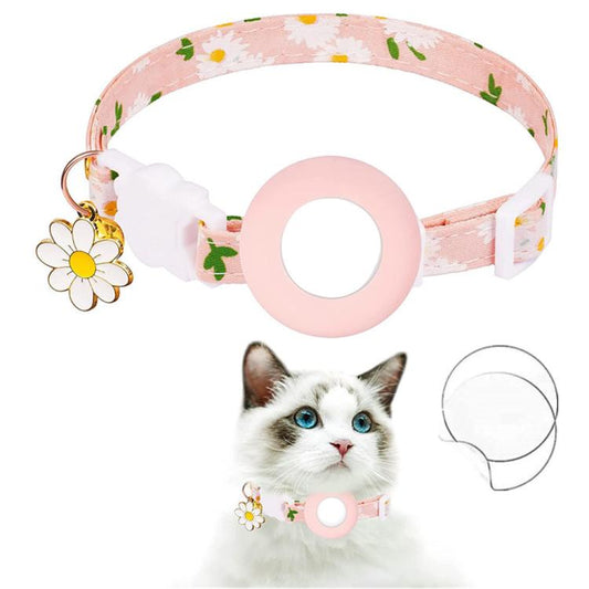 For AirTag Tracker Silicone Cover Small Daisy Pet Collar Dog Collar With Bell And Front Back Film(Pink) - Pet Series by PMC Jewellery | Online Shopping South Africa | PMC Jewellery | Buy Now Pay Later Mobicred