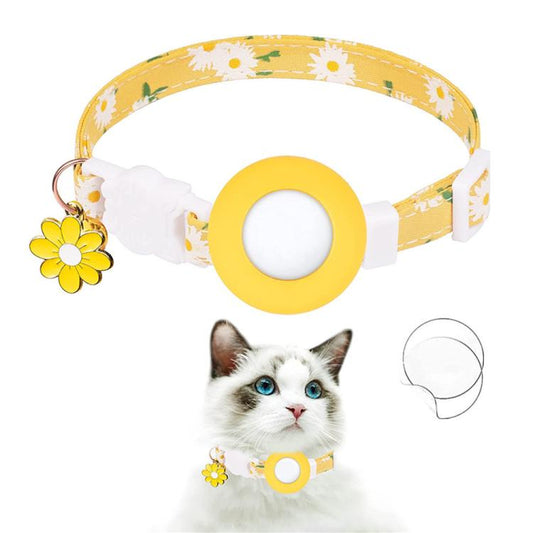 For AirTag Tracker Silicone Cover Small Daisy Pet Collar Dog Collar With Bell And Front Back Film(Yellow) - Pet Series by PMC Jewellery | Online Shopping South Africa | PMC Jewellery | Buy Now Pay Later Mobicred