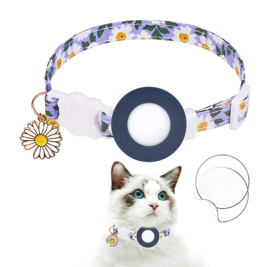 For AirTag Tracker Silicone Cover Small Daisy Pet Collar Dog Collar With Bell And Front Back Film(Blue) - Pet Series by PMC Jewellery | Online Shopping South Africa | PMC Jewellery | Buy Now Pay Later Mobicred