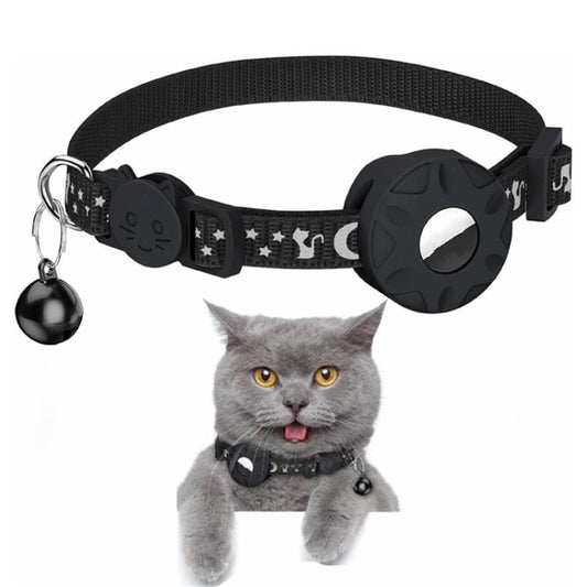 For AirTag Tracker Silicone Case Reflective Stars And Moon Cats Dogs Pet Collar With Bell(Black) - Pet Series by PMC Jewellery | Online Shopping South Africa | PMC Jewellery | Buy Now Pay Later Mobicred