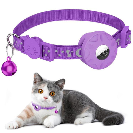 For AirTag Tracker Silicone Case Reflective Stars And Moon Cats Dogs Pet Collar With Bell(Purple) - Pet Series by PMC Jewellery | Online Shopping South Africa | PMC Jewellery | Buy Now Pay Later Mobicred