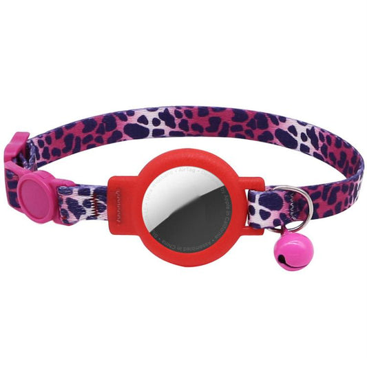 For AirTag Tracker Silicone Case Pet Cat Collar Positioning Strap Anti Choking Cat Collar With Bell(Rose Leopard) - Pet Series by PMC Jewellery | Online Shopping South Africa | PMC Jewellery | Buy Now Pay Later Mobicred