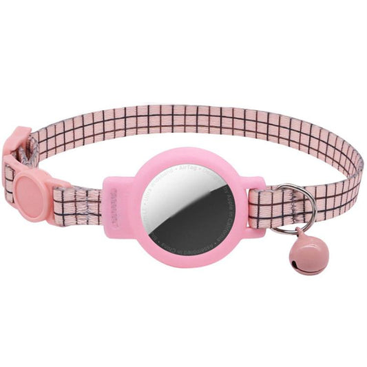 For AirTag Tracker Silicone Case Pet Cat Collar Positioning Strap Anti Choking Cat Collar With Bell(Pink Grid) - Pet Series by PMC Jewellery | Online Shopping South Africa | PMC Jewellery | Buy Now Pay Later Mobicred