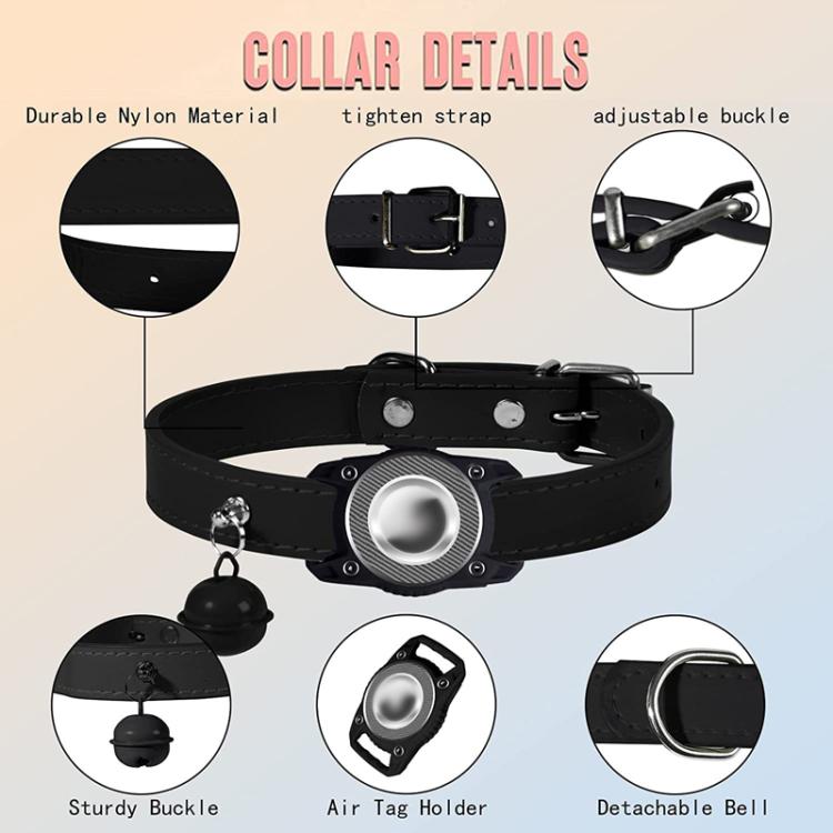 For AirTag Tracker Water-resistant Protection Case Pet Leather Collar Anti Lost Cat Locator Collar(Black) - Pet Series by PMc TechLife | Online Shopping South Africa | PMc TechLife | Buy Now Pay Later Mobicred
