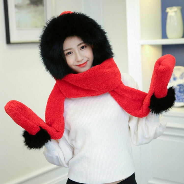 Autumn and Winter One-piece Warm Scarf Gloves Bomber Hats for Women, Size:One Size(Red and Black) - Bomber Hats by PMC Jewellery | Online Shopping South Africa | PMC Jewellery | Buy Now Pay Later Mobicred