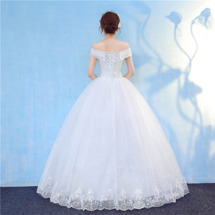 Retro Elegant Off Shoulder LaceThin Court Neat Princess Wedding Dress, Size:L(White) - Wedding Dress by PMC Jewellery | Online Shopping South Africa | PMC Jewellery