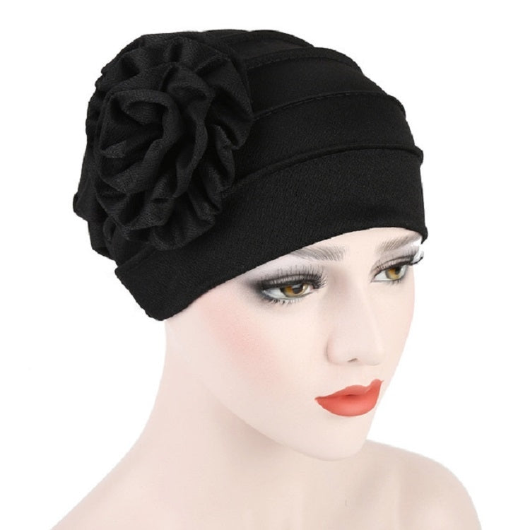 Solid Color Side Flower Turban Hat Women Confinement Hat, Size:Adjustable(Black) - Turban by PMC Jewellery | Online Shopping South Africa | PMC Jewellery