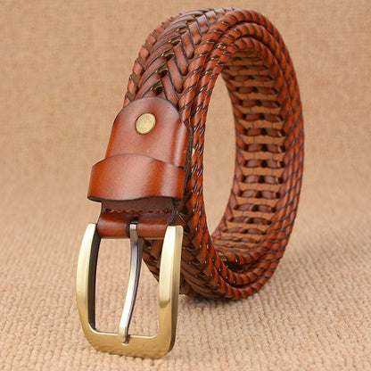 Wide Edition Hand Woven Lacquered Genuine Leather Waistband for Men, Belt Length:105cm(Brown) - Belts by PMC Jewellery | Online Shopping South Africa | PMC Jewellery