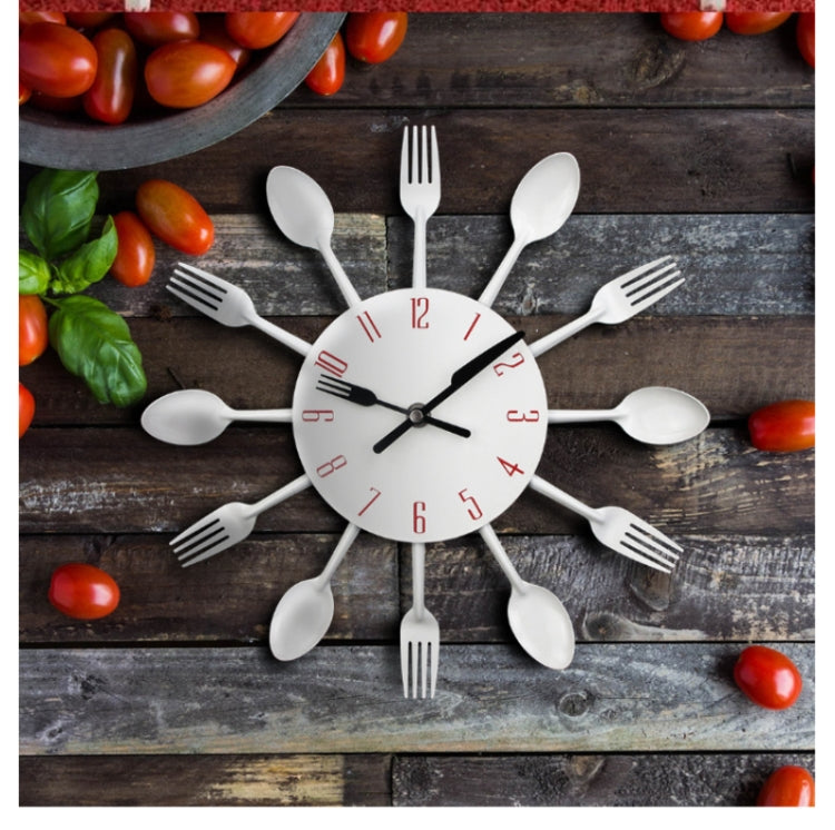 Cutlery Metal Kitchen Wall Clock Spoon Fork Creative Quartz Wall Mounted Clocks Modern Design Decorative Horloge White - Wall Clock by PMc TechLife | Online Shopping South Africa | PMc TechLife | Buy Now Pay Later Mobicred