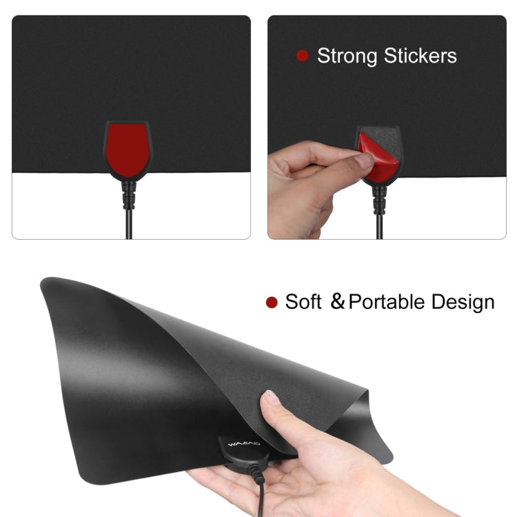 Ultra-thin Indoor HD Digital TV Antenna with 50 Miles Long Range Amplifier(Black) - DVB-T & Simulation Antenna by PMC TechLife | Online Shopping South Africa | PMC TechLife