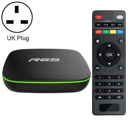 R69 1080P HD Smart TV BOX Android 4.4 Media Player with Remote Control, Quad Core Allwinner H3, RAM: 1GB, ROM: 8GB, 2.4G WiFi, LAN, UK Plug - Allwinner H3 by PMC Jewellery | Online Shopping South Africa | PMC Jewellery | Buy Now Pay Later Mobicred