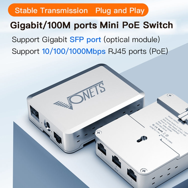 VONETS VSP510 5 Ports Ethernet Gigabit Switch with DC Adapter + Rail Fixing Buckle Set - Switch by VONETS | Online Shopping South Africa | PMC Jewellery | Buy Now Pay Later Mobicred