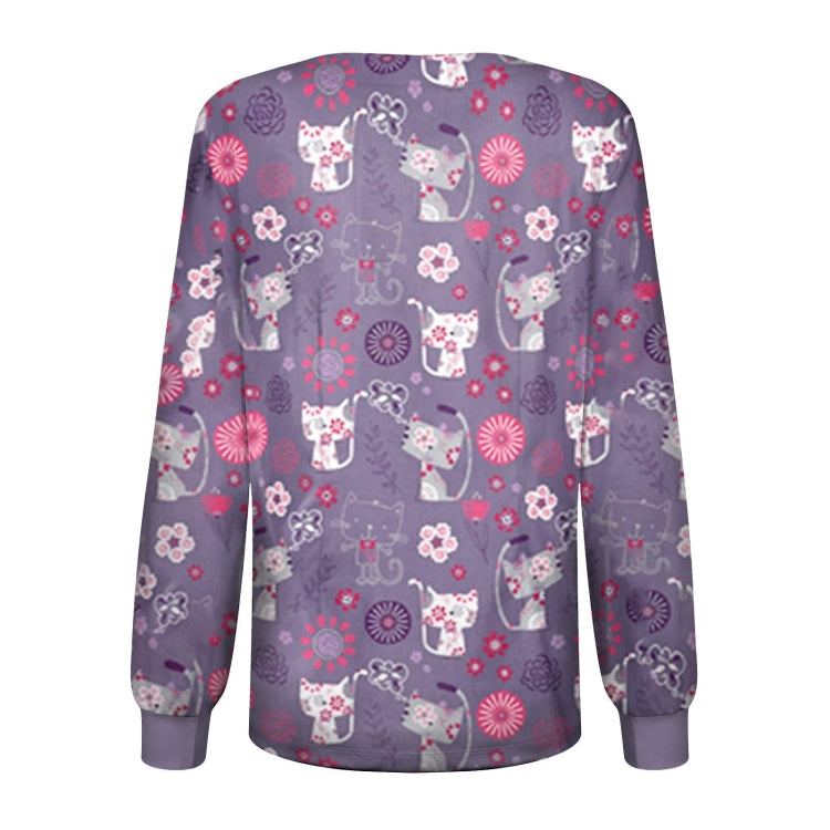 Round Neck Printed Nurse Clothes Long Sleeve Top (Color:Purple Size:XL) - Work Clothes by PMC Jewellery | Online Shopping South Africa | PMC Jewellery