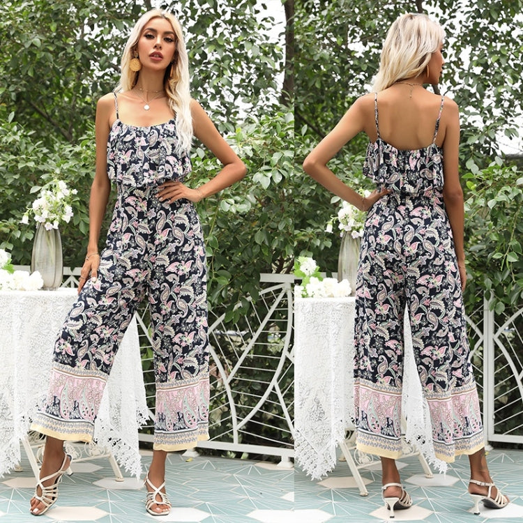 Women Chiffon-wrapped Breast-shaped Sling Trousers Jumpsuit (Color:Navy Blue Size:S) - One-Piece Garment by PMC Jewellery | Online Shopping South Africa | PMC Jewellery
