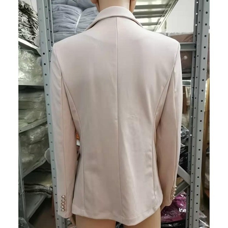 Solid Color Slim Long-sleeved Cardigan Short Suit Jacket for Ladies (Color:Beige Size:L) - Jacket & Loose Coat by PMC Jewellery | Online Shopping South Africa | PMC Jewellery
