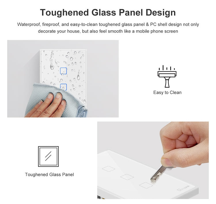 Sonoff T2 Touch 120mm Tempered Glass Panel Wall Switch Smart Home Light Touch Switch, Compatible with Alexa and Google Home, AC 100V-240V, US Plug - Smart Switch by PMC Jewellery | Online Shopping South Africa | PMC Jewellery