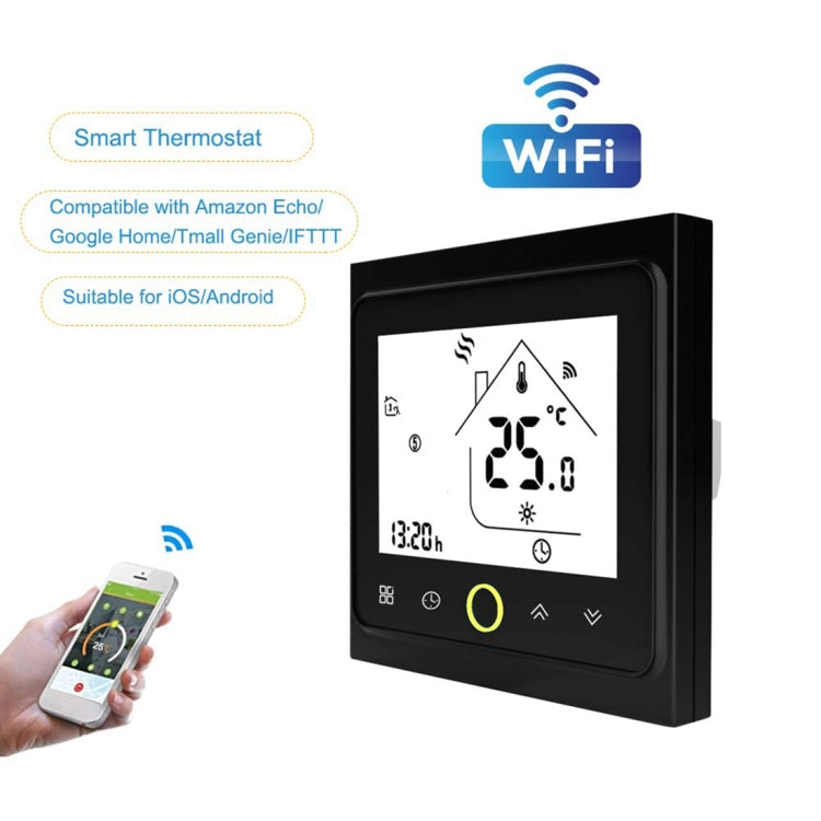 BHT-002GALW 3A Load Water Heating Type LCD Digital Heating Room Thermostat with Time Display, WiFi Control(Black) - Indoor Thermometer by PMC TechLife | Online Shopping South Africa | PMC TechLife