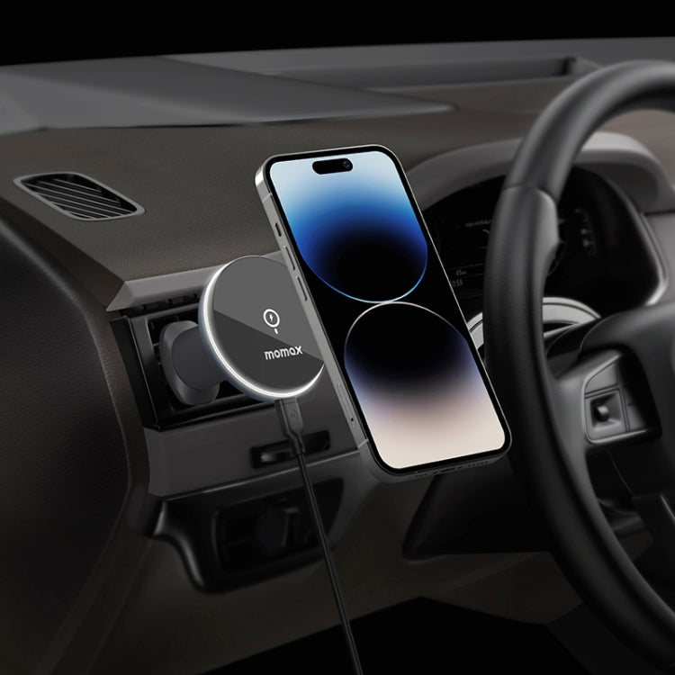 MOMAX CM25A Magnetic Wireless Charger Car Air Outlet Phone Holder - Wireless Charger Holders by MOMAX | Online Shopping South Africa | PMC Jewellery