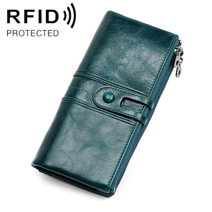 3520 Long Cowhide Leather Folding Anti-magnetic RFID Wallet for Ladies, with Card Slots(Blue) - Antimagnetic RFID Package by PMC Jewellery | Online Shopping South Africa | PMC Jewellery | Buy Now Pay Later Mobicred