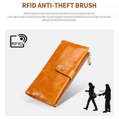 TP-189 Oilskin Leather Multi-functional Zipper RFID Leather Wallet(Brown) - Antimagnetic RFID Package by PMC Jewellery | Online Shopping South Africa | PMC Jewellery | Buy Now Pay Later Mobicred