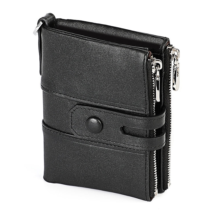 3529 Retro Crazy Horse Texture Double Zipper Anti-magnetic RFID Wallet for Man with Card Slots (Black) - Antimagnetic RFID Package by PMC Jewellery | Online Shopping South Africa | PMC Jewellery | Buy Now Pay Later Mobicred