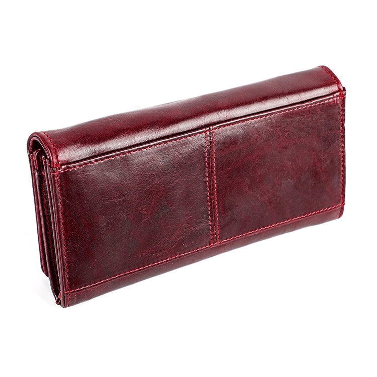 3559 Antimagnetic RFID Multi-function Zipper Retro Top-grain Leather Lady Purse Wallet (Wine Red) - free shipping - PMC TechLife - Order now!