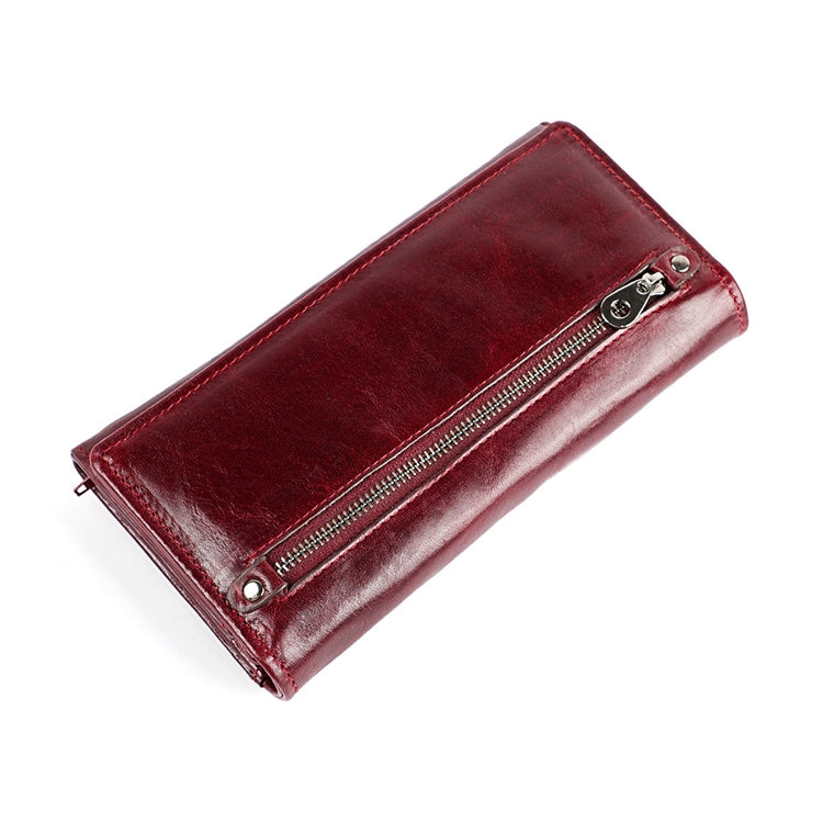 3559 Antimagnetic RFID Multi-function Zipper Retro Top-grain Leather Lady Purse Wallet (Wine Red) - free shipping - PMC TechLife - Order now!
