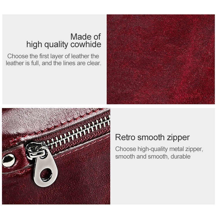 3559 Antimagnetic RFID Multi-function Zipper Retro Top-grain Leather Lady Purse Wallet (Wine Red) - free shipping - PMC TechLife - Order now!