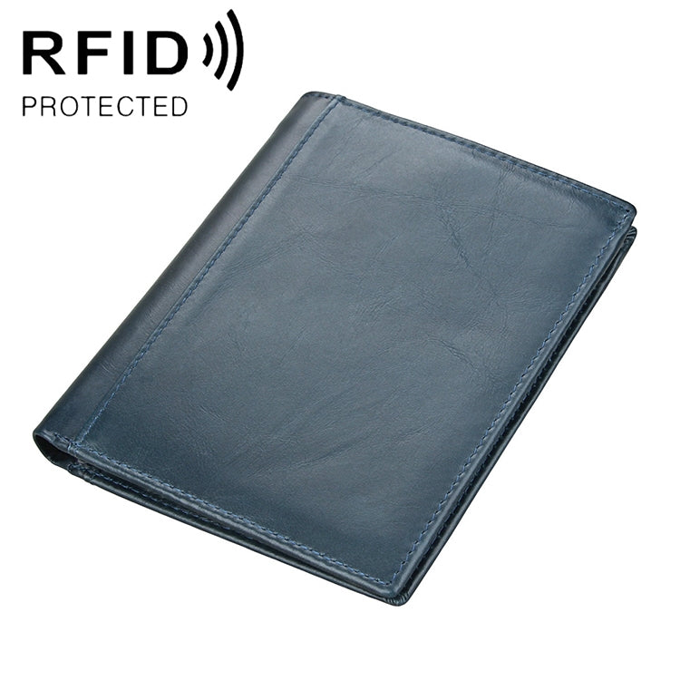 8235 Antimagnetic RFID Multi-function Crazy Horse Texture Leather Wallet Passport Bag(Blue) - free shipping - PMC TechLife - Order now!