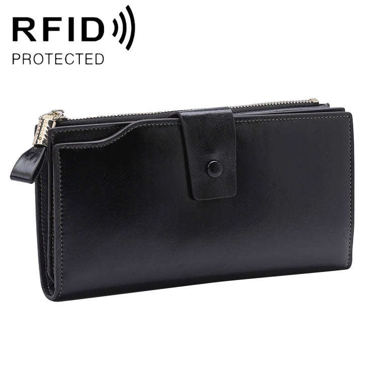 8236 Antimagnetic RFID Multi-function Oil Wax Leather Lady Wallet Large-capacity Purse (Black) - free shipping - PMC TechLife - Order now!