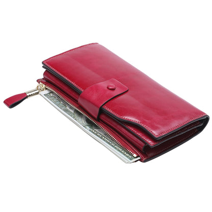 8236 Antimagnetic RFID Multi-function Oil Wax Leather Lady Wallet Large-capacity Purse (Red) - Antimagnetic RFID Package by PMC Jewellery | Online Shopping South Africa | PMC Jewellery | Buy Now Pay Later Mobicred