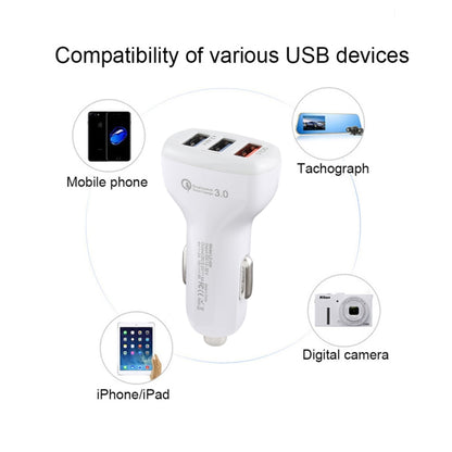 LZ-429 QC3.0 2.4A Three USB Ports Smart Quick Car Charger(White) - Car Charger by PMC Jewellery | Online Shopping South Africa | PMC Jewellery