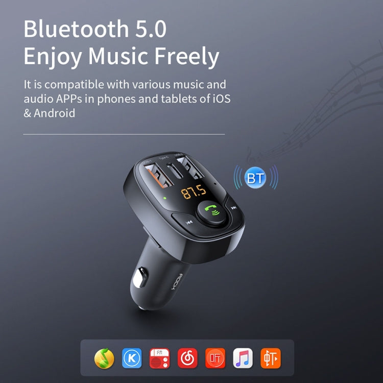 ROCK B301 Dual USB + PD Bluetooth 5.0 FM Transmitter & Car Charger, Support TF Card / U-disk(Black) - Bluetooth Car Kits by ROCK | Online Shopping South Africa | PMC Jewellery