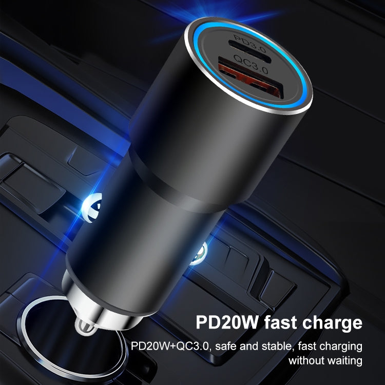 ACC-198 PD 20W + QC3.0 38W Dual Ports Metal Car Charger (Black) - Car Charger by PMC Jewellery | Online Shopping South Africa | PMC Jewellery