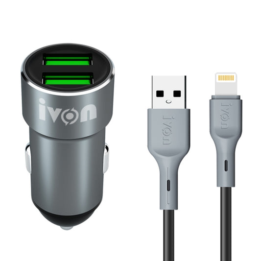 IVON CC38 2.4A Dual USB Car Charger + 1m USB to 8 Pin Fast Charge Data Cable Set - Car Charger by IVON | Online Shopping South Africa | PMC Jewellery