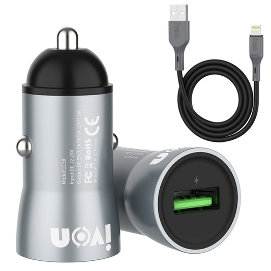 IVON CC39 18W 3.1A QC 3.0 USB Car Charger + 1m USB to 8 Pin Fast Charge Data Cable Set - Car Charger by IVON | Online Shopping South Africa | PMC Jewellery