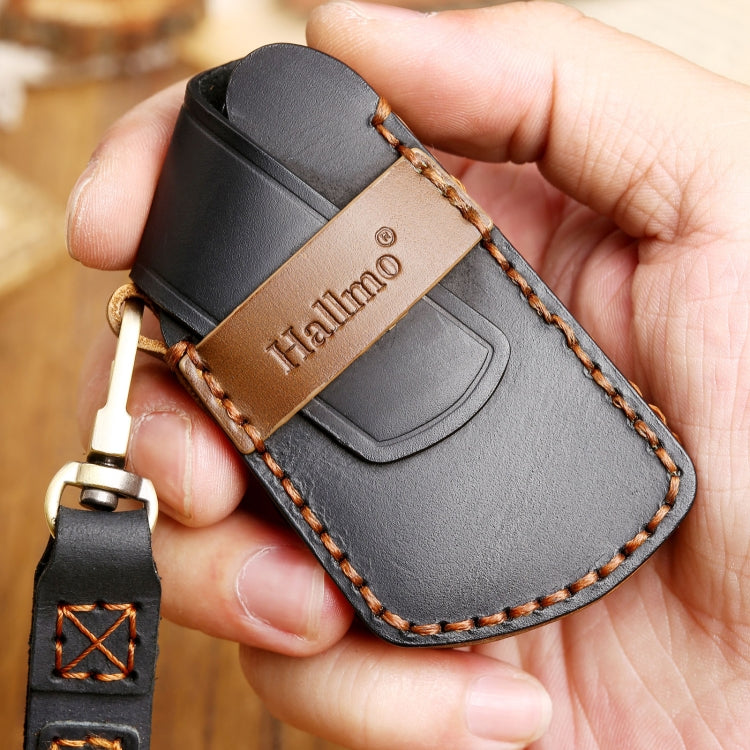 Hallmo Car Cowhide Leather Key Protective Cover Key Case for Volkswagen Golf 8(Black) - Car Key Cases by Hallmo | Online Shopping South Africa | PMC Jewellery | Buy Now Pay Later Mobicred