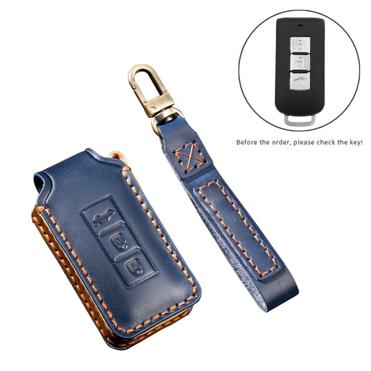 Hallmo Car Cowhide Leather Key Protective Cover Key Case for Mitsubishi Outlander(Black) - Car Key Cases by Hallmo | Online Shopping South Africa | PMC TechLife | Buy Now Pay Later Mobicred