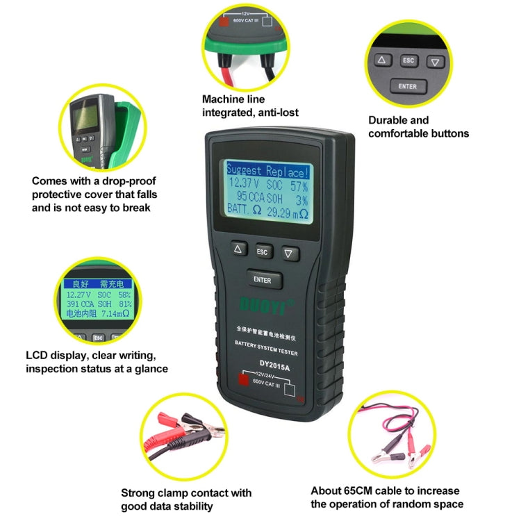 DUOYI DY2015A Car 12V 24V Digital CCA Load Battery Charging Digital Capacity Tester - Electronic Test by DUOYI | Online Shopping South Africa | PMC Jewellery | Buy Now Pay Later Mobicred