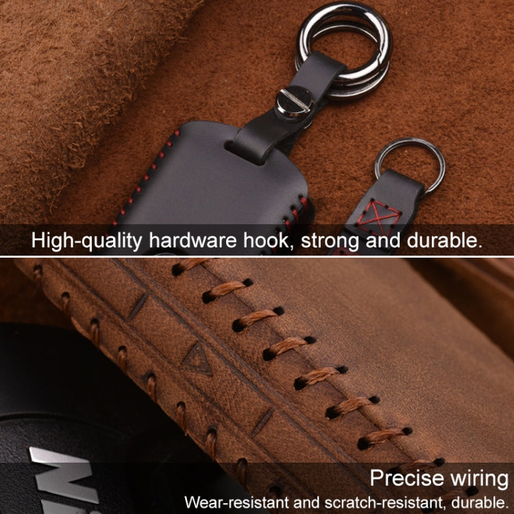 For Volvo Single Slit Style Car Cowhide Leather Key Protective Cover Key Case (Black) - Car Key Cases by PMC TechLife | Online Shopping South Africa | PMC TechLife