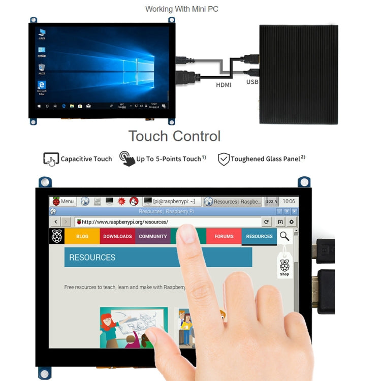 Waveshare 5 inch Slimmed-down Version 800 x 480 Toughened Glass Panel Capacitive Touch Screen LCD (H) - free shipping - PMC TechLife - Order now!