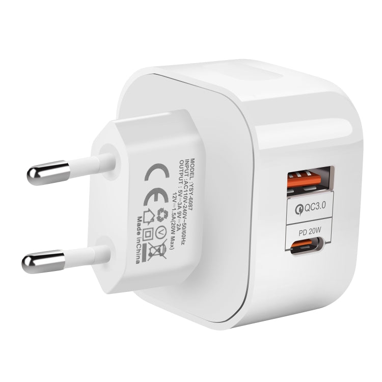 YSY-6087 20W PD + QC 3.0 Dual Ports Travel Charger Power Adapter, EU Plug - USB Charger by PMC Jewellery | Online Shopping South Africa | PMC Jewellery