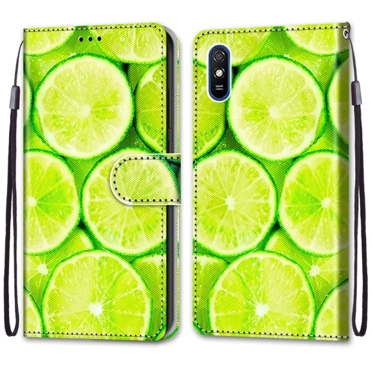 For Xiaomi Redmi 9A Coloured Drawing Cross Texture Horizontal Flip PU Leather Case with Holder & Card Slots & Wallet & Lanyard(Green Lemon) - Xiaomi Cases by PMC Jewellery | Online Shopping South Africa | PMC Jewellery