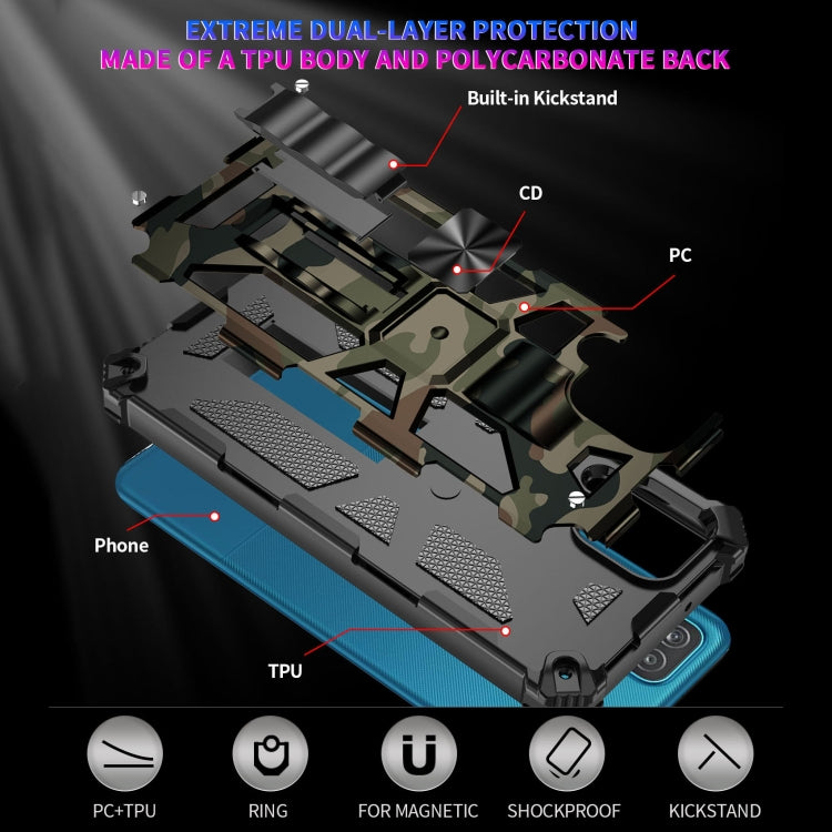 For Samsung Galaxy A12 Camouflage Armor Shockproof TPU + PC Magnetic Protective Case with Holder(Army Green) - Galaxy Phone Cases by PMC Jewellery | Online Shopping South Africa | PMC Jewellery