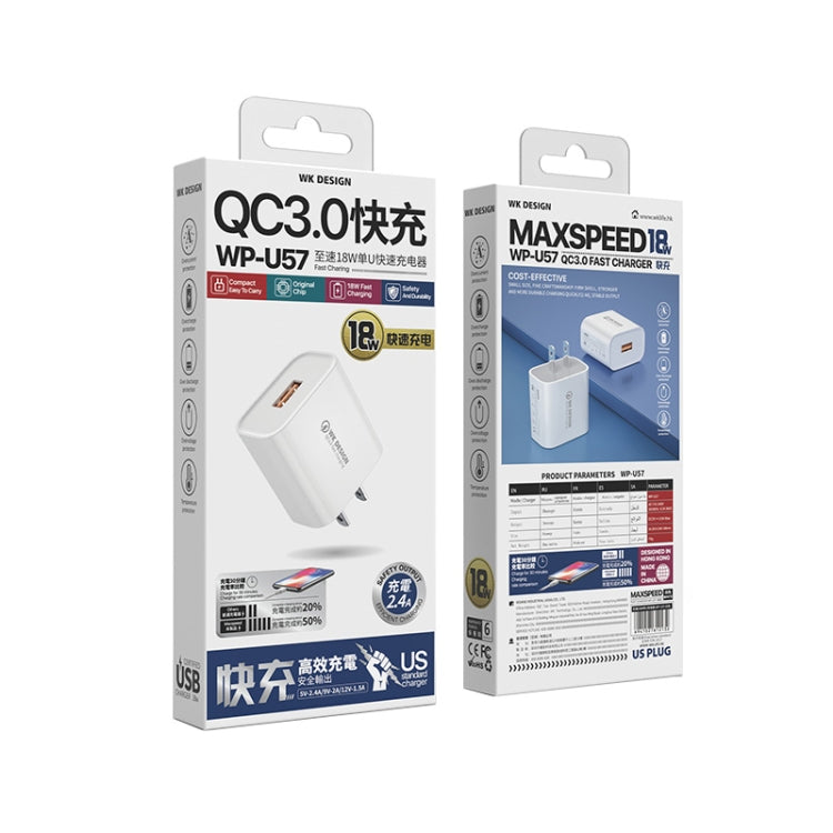 WK WP-U57 Max 18W Maxspeed QC3.0 Fast Charger + USB to 8 Pin Data Cable, Plug Type:US Plug - USB Charger by WK | Online Shopping South Africa | PMC TechLife | Buy Now Pay Later Mobicred