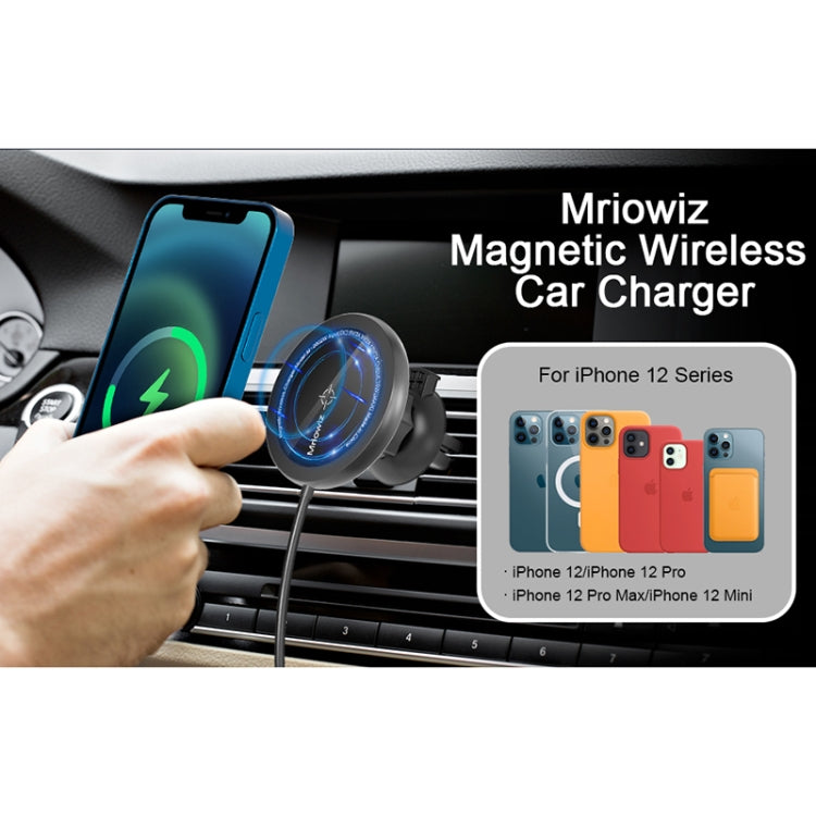 Mriowiz M-2002W 15W 360-degree Rotating MagSafe Magnetic Car Wireless Charger for iPhone 12 Series, with USB + USB-C / Type-C Data Cable, Cable Length: 1m - Wireless Charger Holders by PMC TechLife | Online Shopping South Africa | PMC TechLife