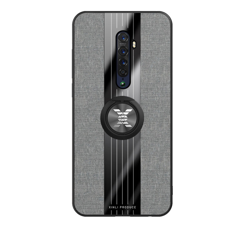For OPPO Reno 2 XINLI Stitching Cloth Textue Shockproof TPU Protective Case with Ring Holder(Grey) - OPPO Cases by XINLI | Online Shopping South Africa | PMC TechLife | Buy Now Pay Later Mobicred