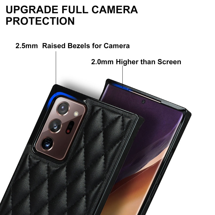 For Samsung Galaxy Note20 Ultra Elegant Rhombic Pattern Microfiber Leather +TPU Shockproof Case with Crossbody Strap Chain(Black) - Galaxy Note20 Ultra Cases by PMC TechLife | Online Shopping South Africa | PMC TechLife | Buy Now Pay Later Mobicred