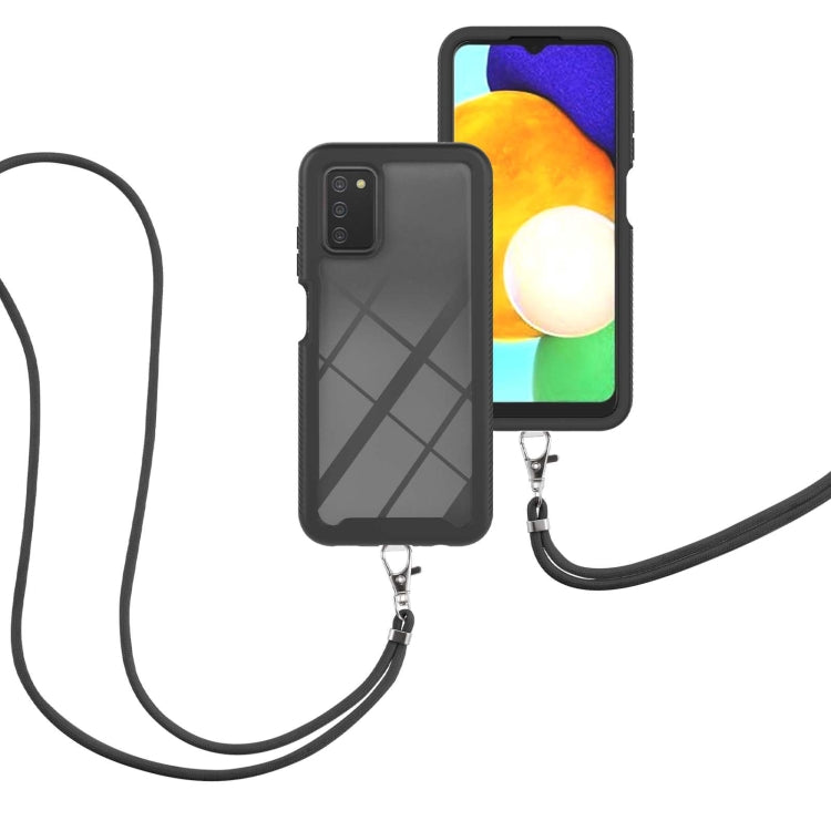 For Samsung Galaxy A03s EU Version Starry Sky Solid Color Series Shockproof PC + TPU Protective Case with Neck Strap(Black) - Galaxy Phone Cases by PMC TechLife | Online Shopping South Africa | PMC TechLife | Buy Now Pay Later Mobicred
